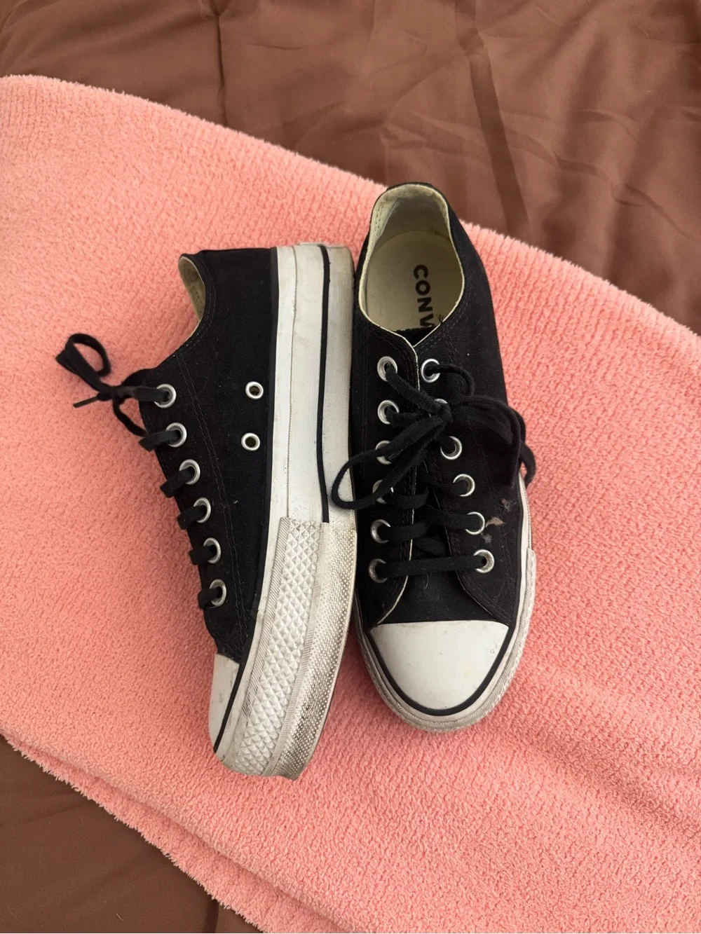 Black Canvas Platform Low-Top Sneakers with White Toe Cap